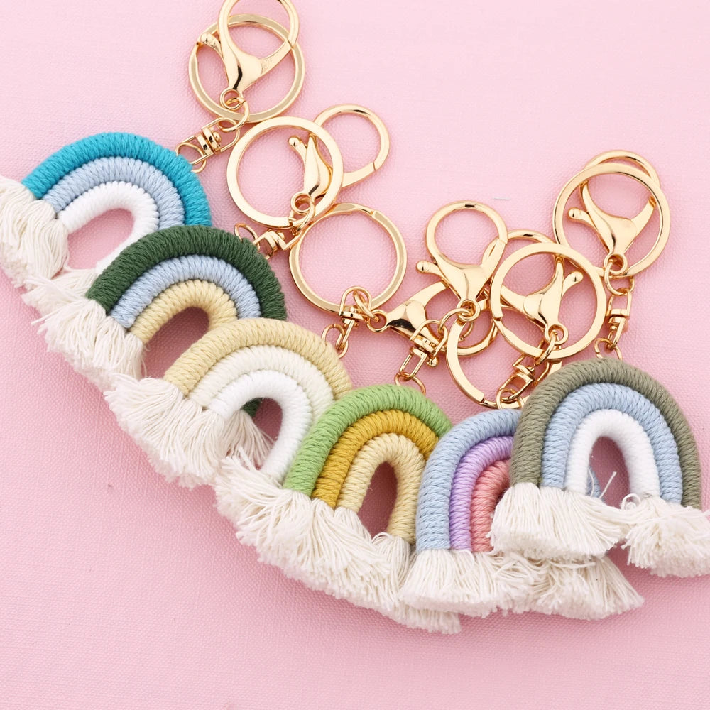 Boho Macrame Rainbow Keychain