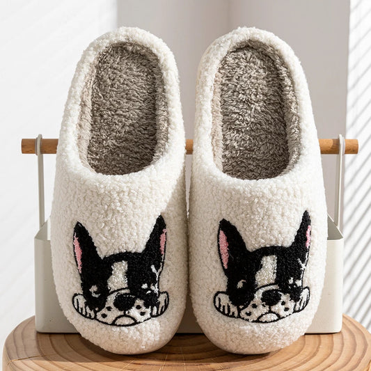 Fuzzy Frenchie Dog Slippers