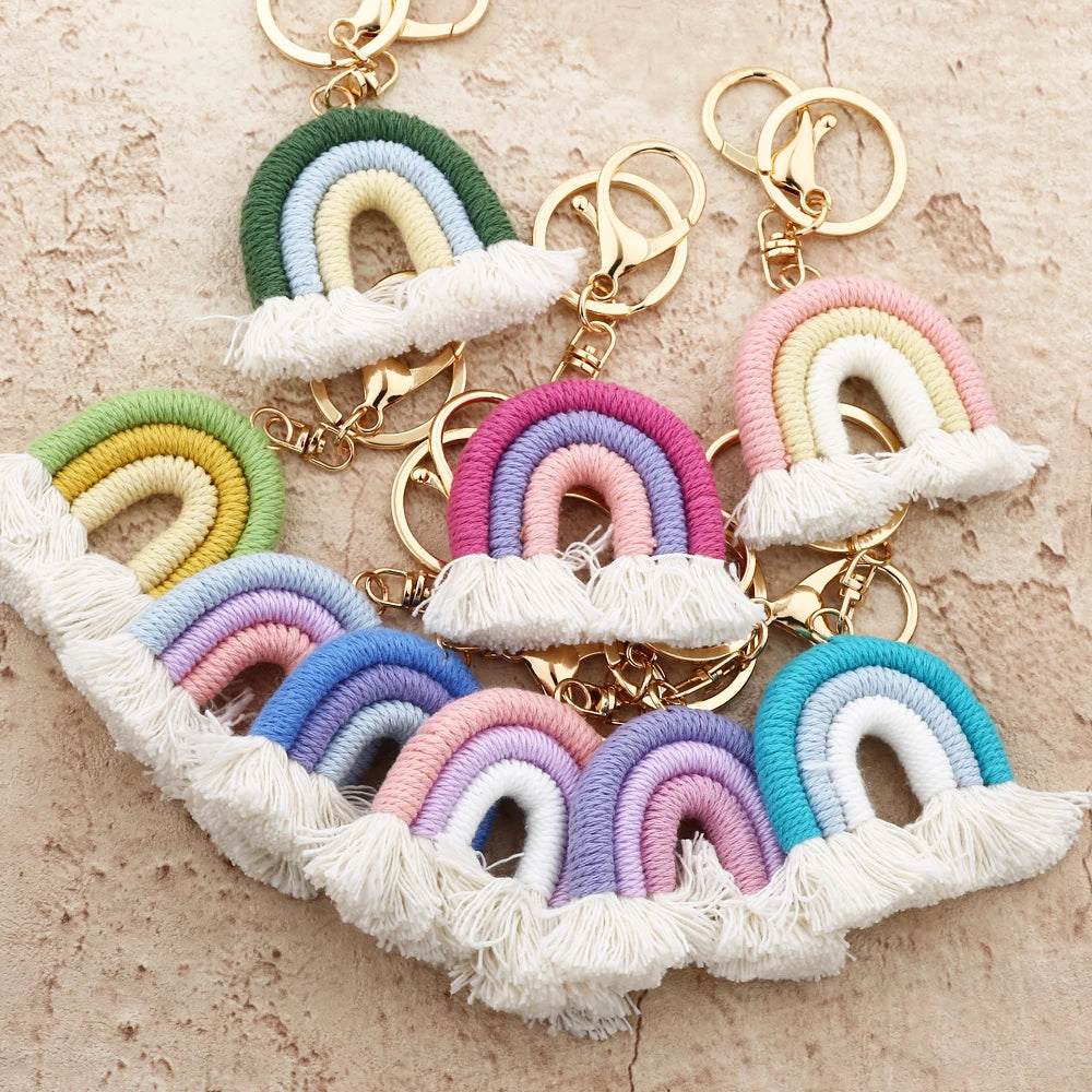 Boho Macrame Rainbow Keychain